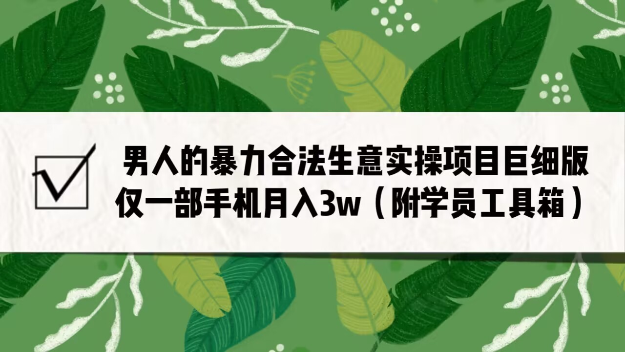 想月入3w？男人的必学生意实操项目，只需一部手机（附赠学员工具箱）-前途喜乐资源网