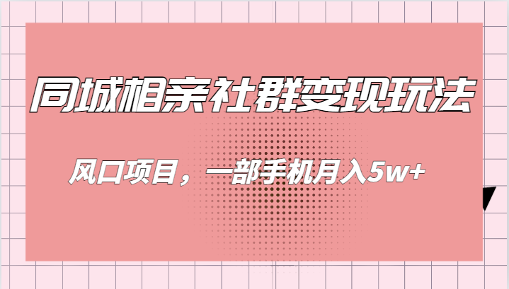 揭秘同城相亲风口项目，一部手机实现月入5w+-前途喜乐资源网