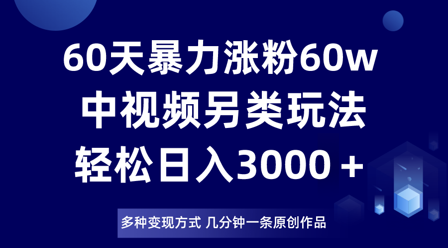 暴力涨粉60W！中视频新玩法，日入3000＋，几分钟一条原创作品多种变现方式揭秘-前途喜乐资源网