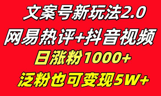 图片[1]-文案号新玩法：网易热评 抖音文案 一天涨粉1000 多种变现模式 泛粉也可变现-阿灿说钱